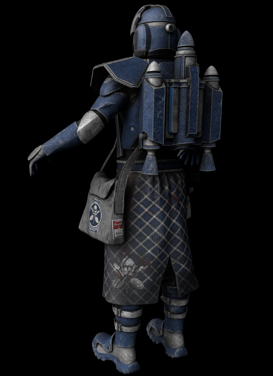 Blue Jetpack armor — back view
