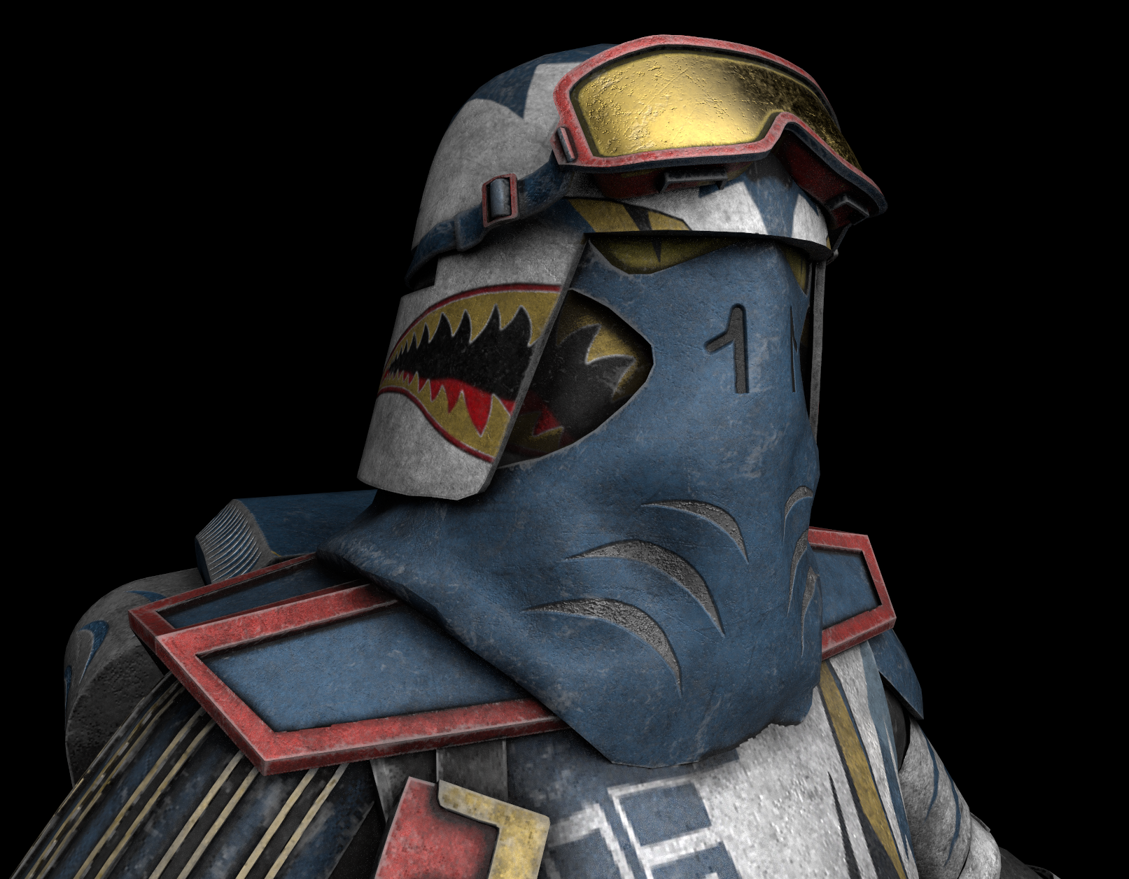 Shark armor — helmet close-up